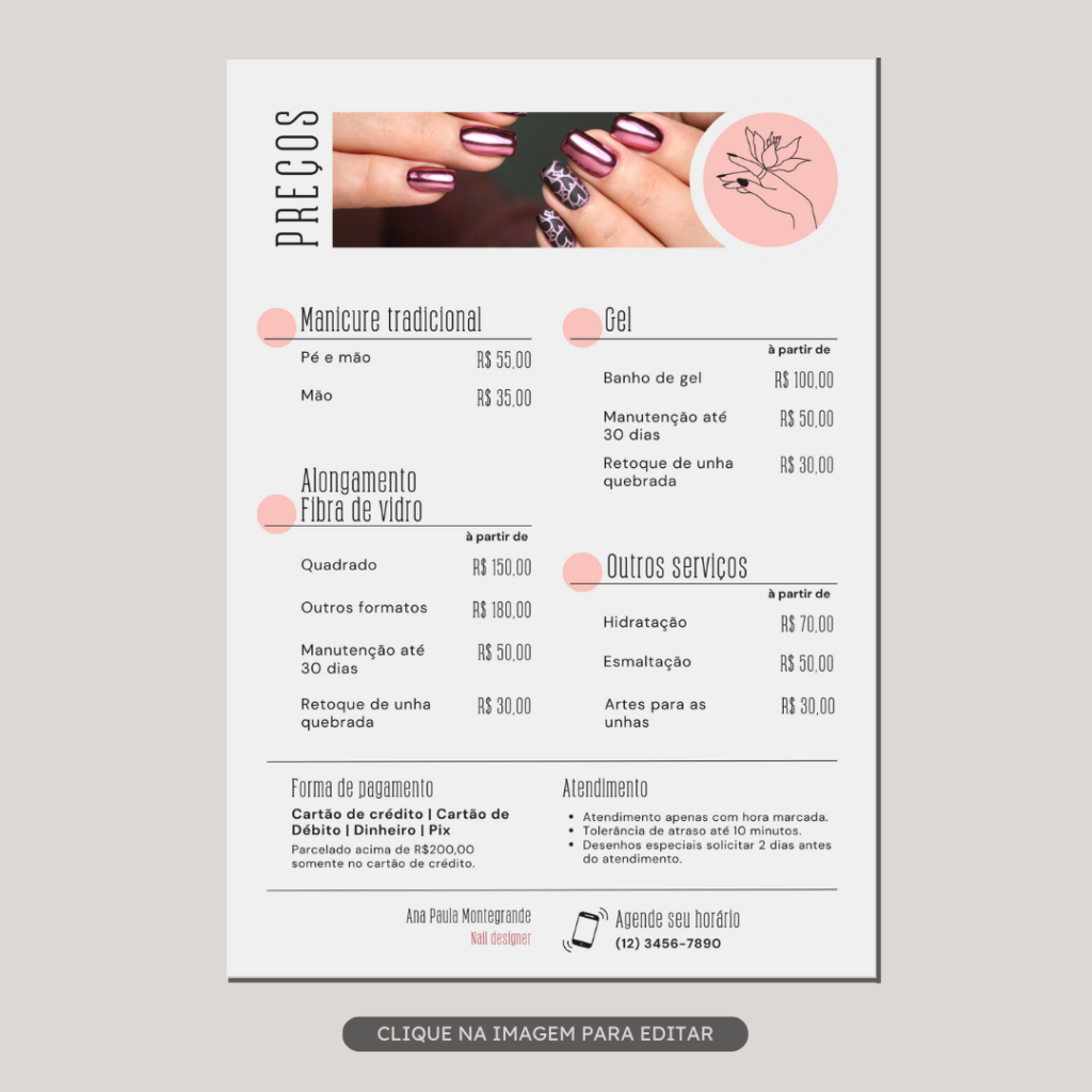 Template tabela de preço nail designer