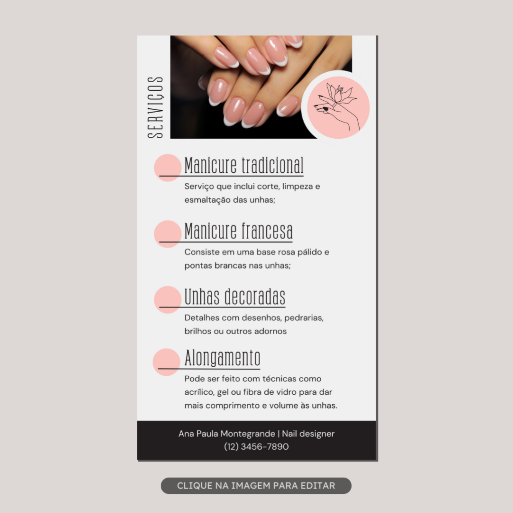 Tempalte story para divulgar nail designer de meus serviços