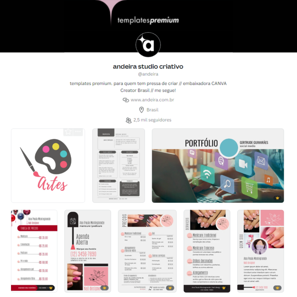 Pagina com tempaltes Canva